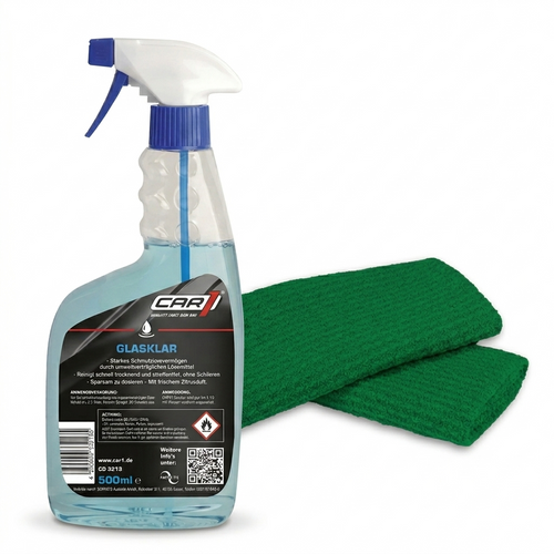 CAR1 Scheibenpflege-Set (500ml Glasreiniger + 2 Microfasertücher)