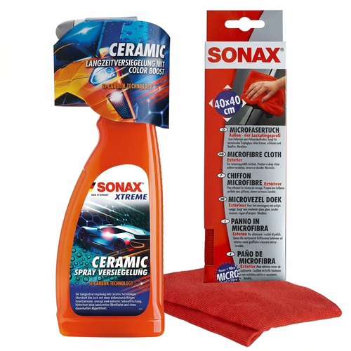 SONAX Ceramic Glanz&Versiegelungs-Set (Spray Versiegelung 750ml + Microfasertuch)
